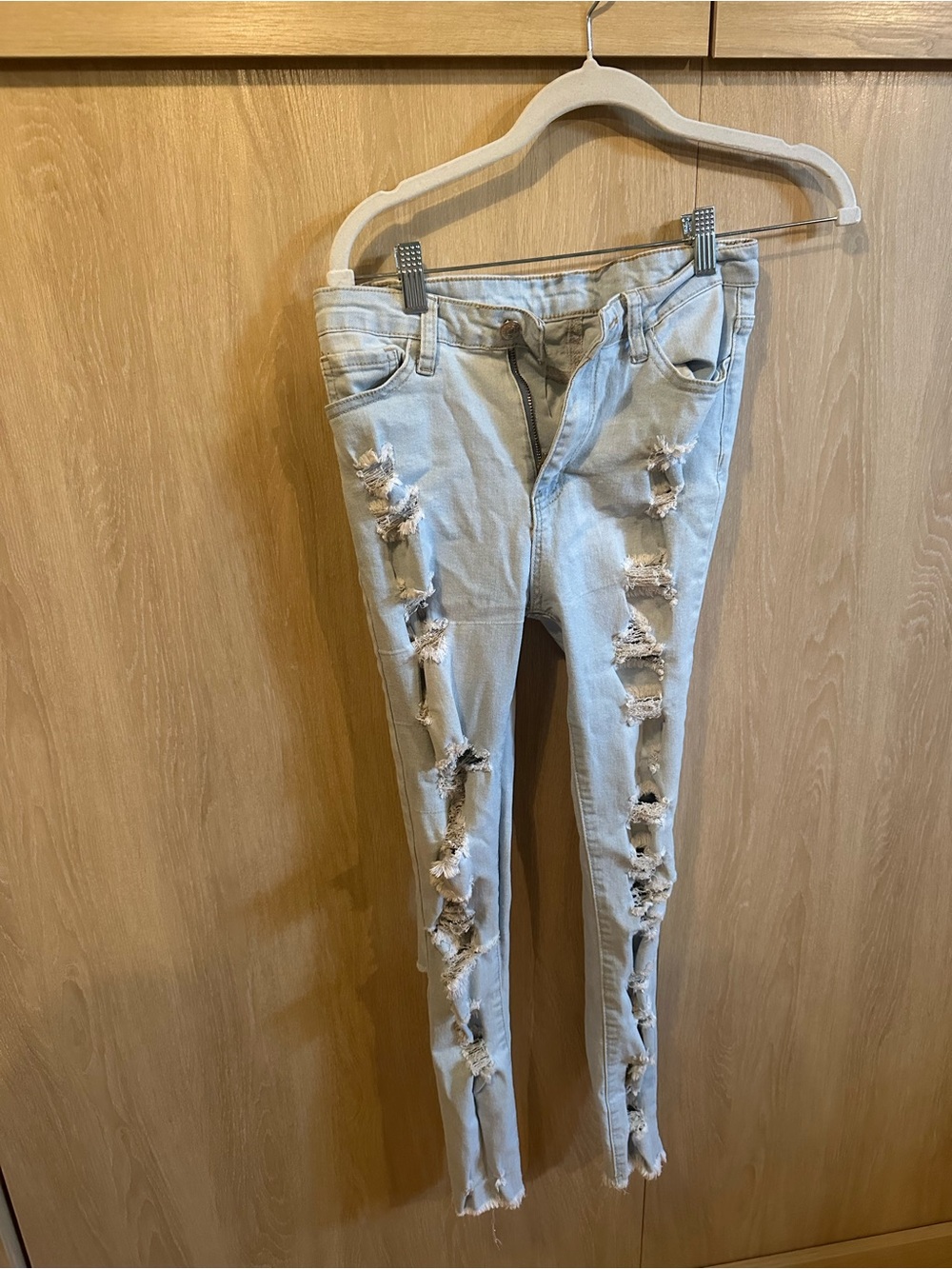 SHEIN Light Blue Ripped Skinny Jeans